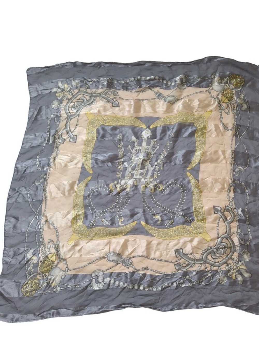 Nouveautes Art Nouveau 100% Silk Scarf Luxury‎ Elegant Gray Pink Jeweled Royal